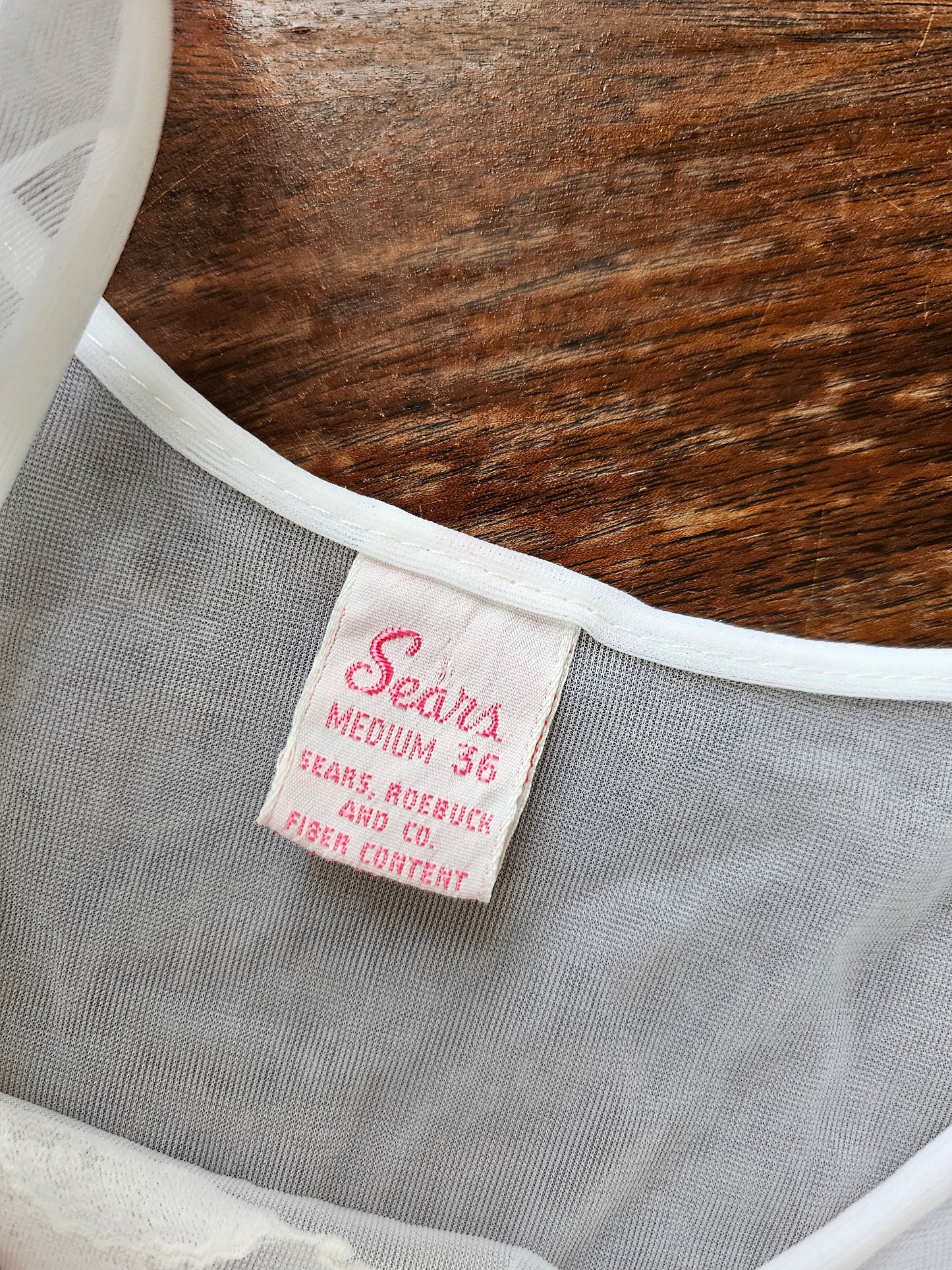 Vintage nightgown, Sears medium 36 white sheer lace peignoir nightie babydoll lingerie 60s sleeveless above the knee scoop neck