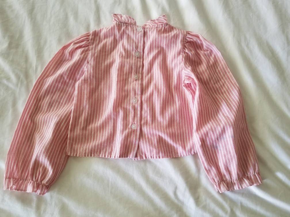 SALE Vintage blouse, Youngland, 4, toddler girl, ruffle neck, long sleeves, red, white, stripes, candy cane, button back, 70s, shirt, top