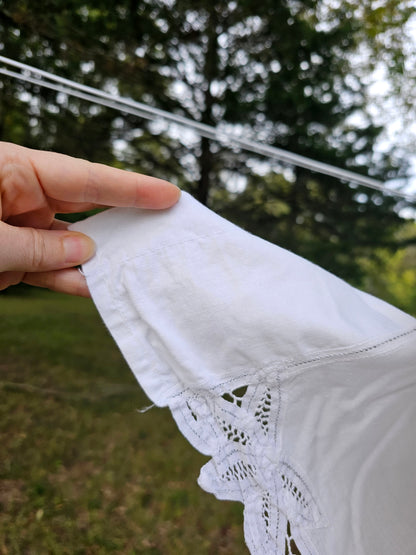 Vintage curtains white lace Battenberg Battenburg set of 2 tie backs long panels rod pocket cotton granny shabby Victorian country farmhouse