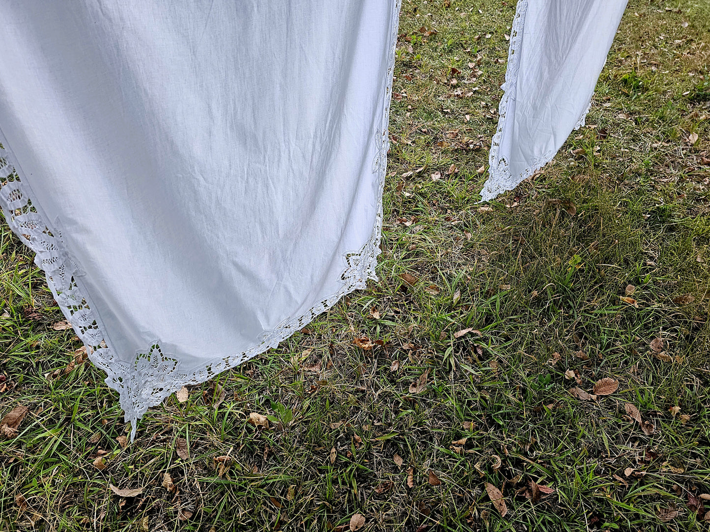 Vintage curtains white lace Battenberg Battenburg set of 2 tie backs long panels rod pocket cotton granny shabby Victorian country farmhouse