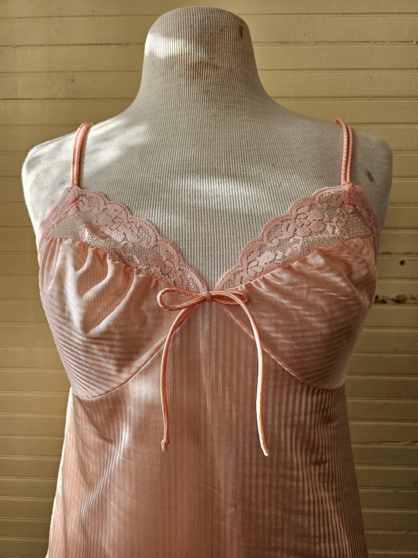 Vintage lingerie teddy nightie size small pink sheer sexy 70s 80s nylon lace stripes