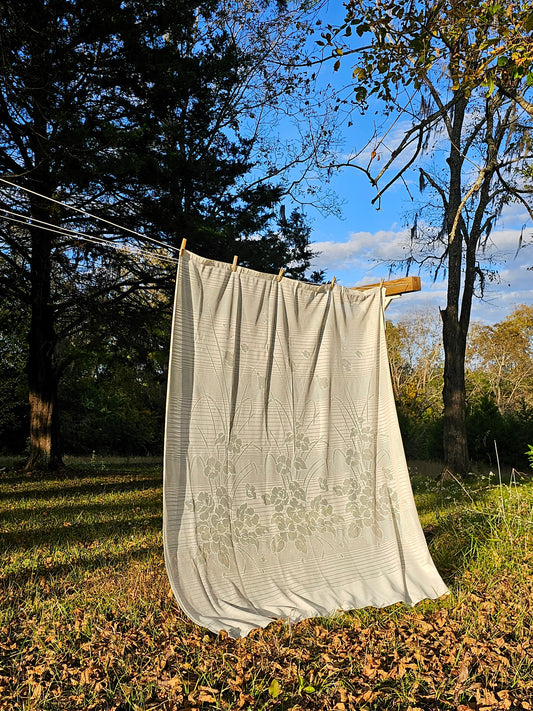 Vintage shower curtain, 70s floral beige lace sheer boho bohemian hippy cottagecore MCM retro feminine