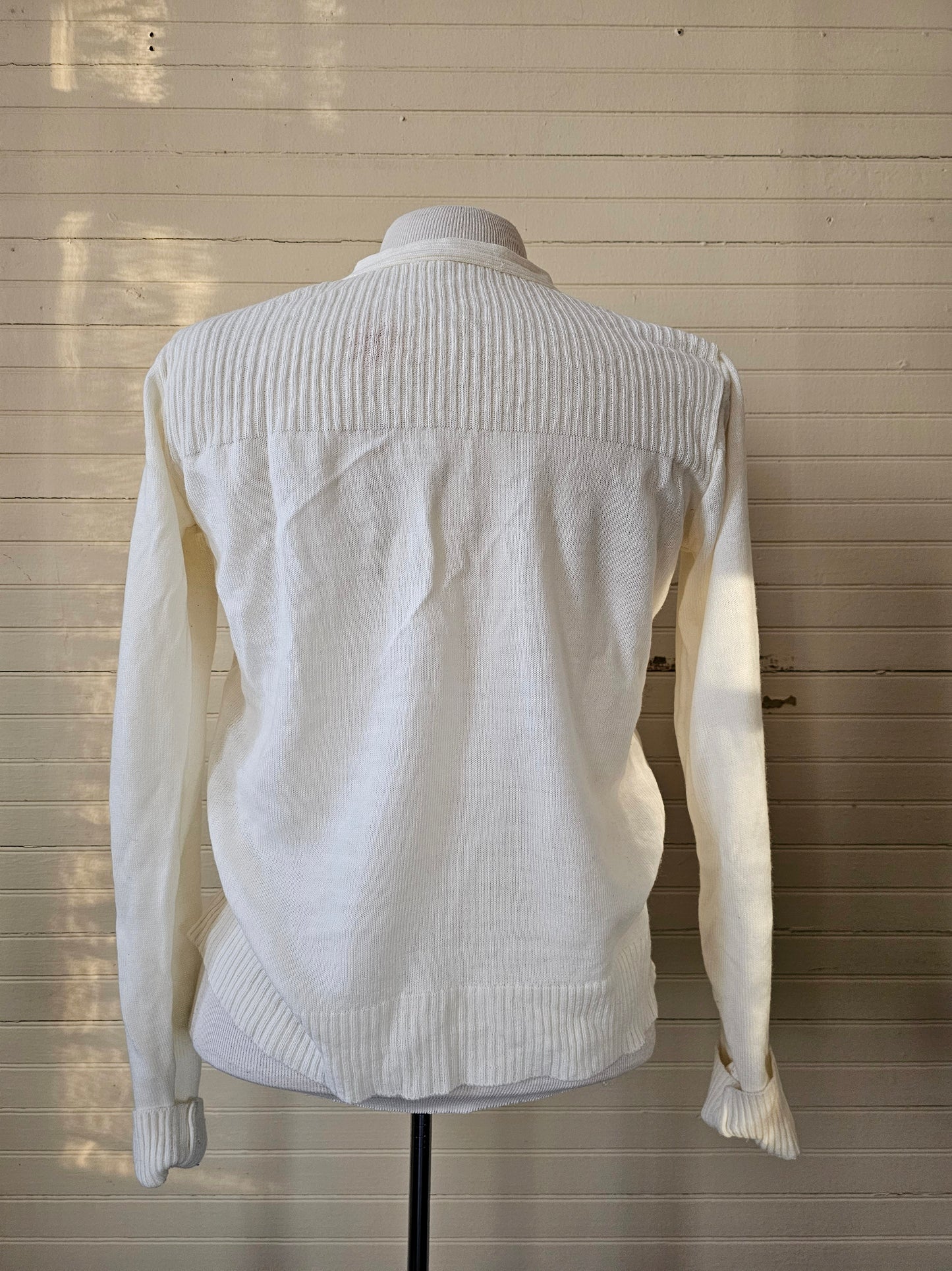 Vintage sweater white long sleeve button up v neck pullover ribbed stretchy simple knit layering shirt gender neutral men women