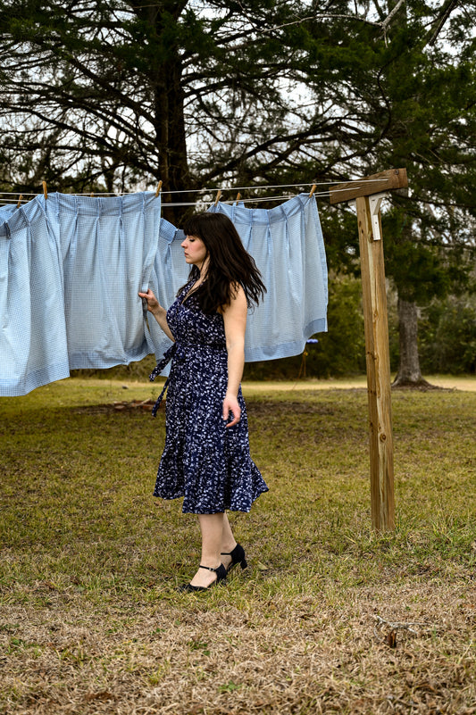 Vintage curtains, set of 6 handmade half cafe short panels valances pleated blue white gingham checkered lace trim cottagecore country farmhouse granny shabby