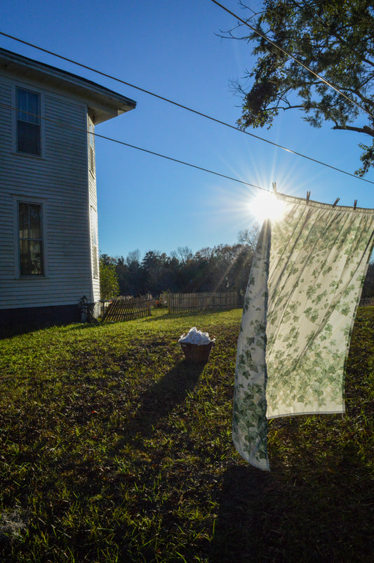 Vintage shower curtain Springs Home English ivy vine green white flora greenery plants rose floral lattice fence cottagecore country farmhouse shabby granny chic