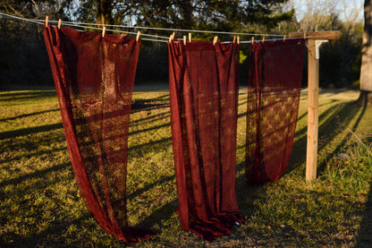 Vintage curtains set of 4 burgundy red floral lace dark moody romantic gothic rod pocket long panels country farmhouse Victorian style