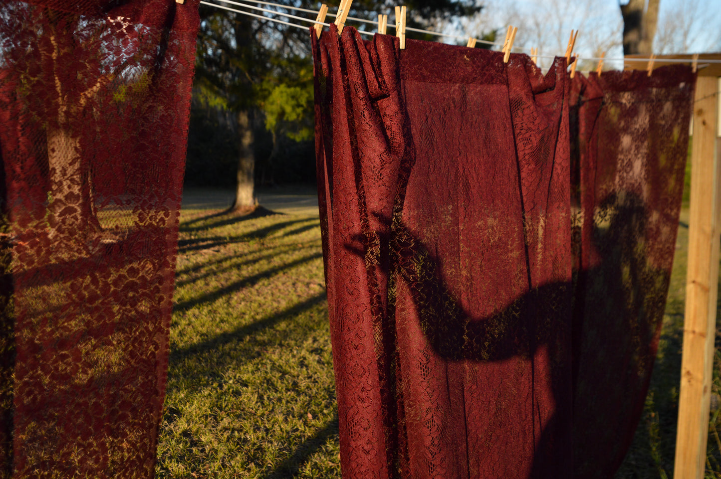 Vintage curtains set of 4 burgundy red floral lace dark moody romantic gothic rod pocket long panels country farmhouse Victorian style