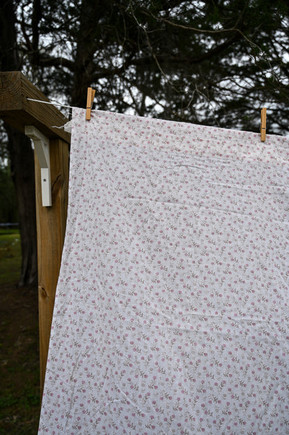 Vintage curtains, set of 4 long panels pink cream brown floral ruffle lace trim 80s rod pocket insert girly country farmhouse cottagecore granny shabby chic