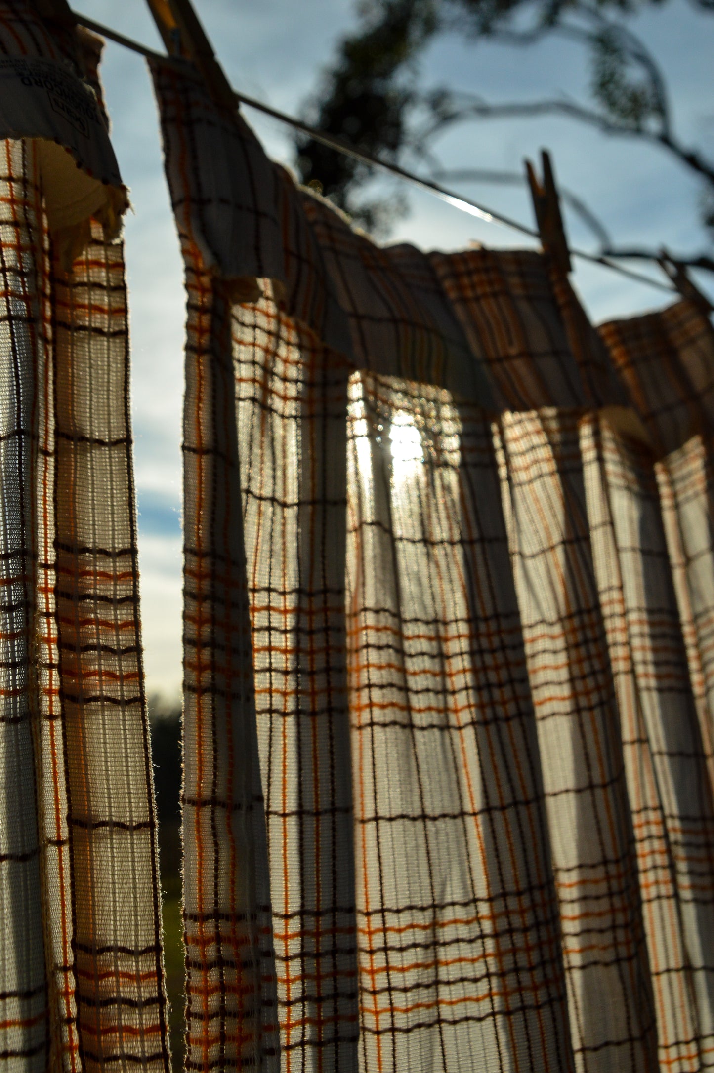 Vintage curtains Sears set of 2 panels 70s pinch pleat plaid orange brown woven white retro mod MCM boho bohemian