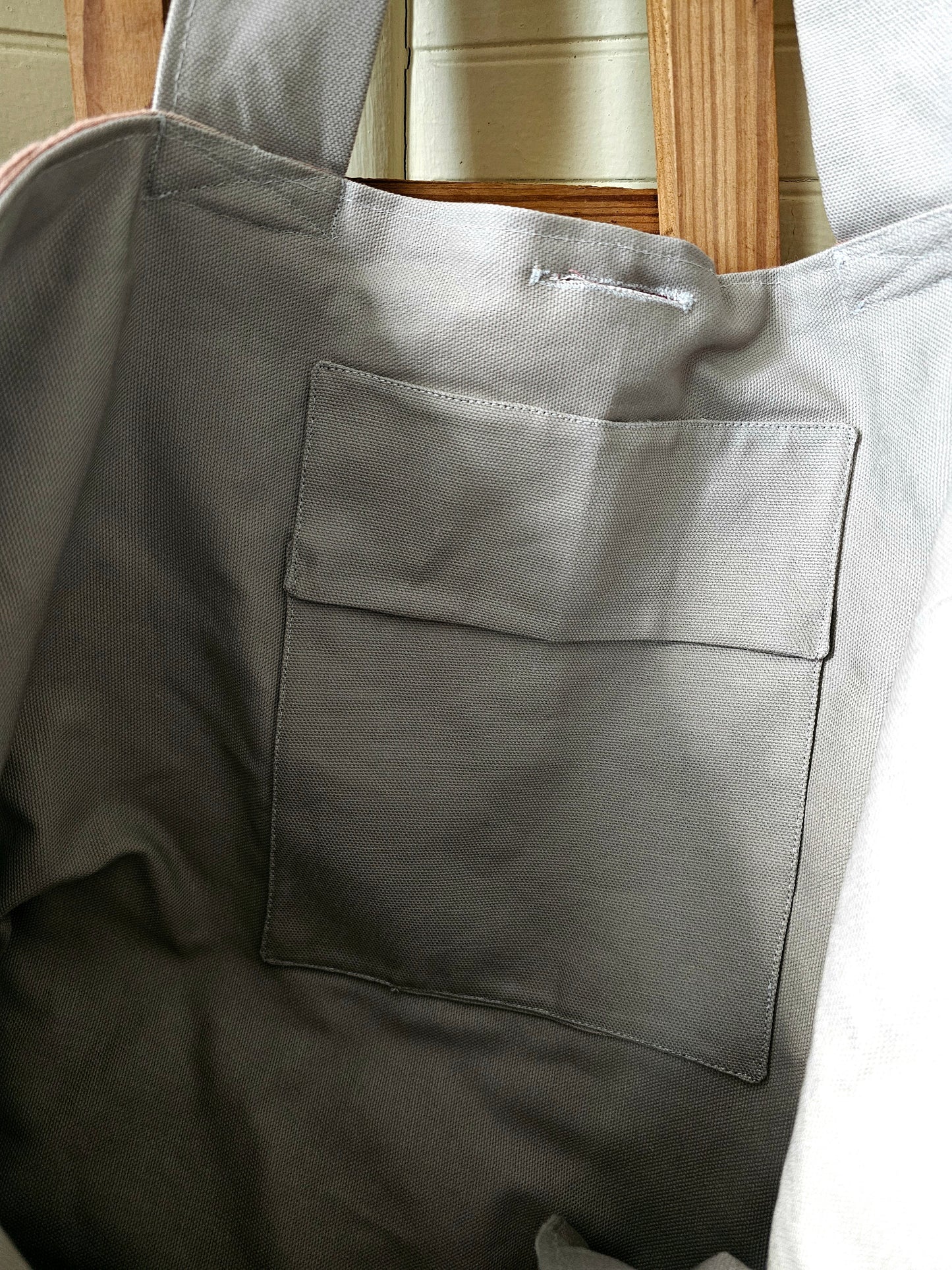 Handmade quilt bag, tote carryall large oversized upcycled repurposed lined pocket stripes rainbow colorful tie closure