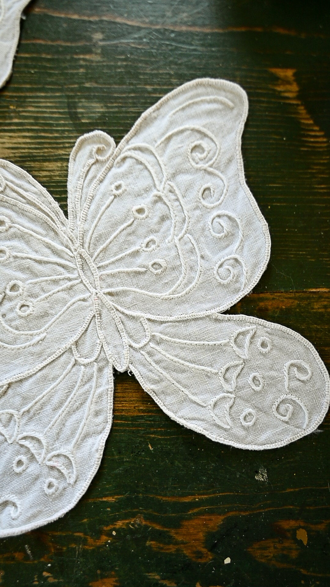 Vintage butterfly appliques, coasters cocktail napkins Lillian Vernon set of 12 white embroidered whimsical romantic country