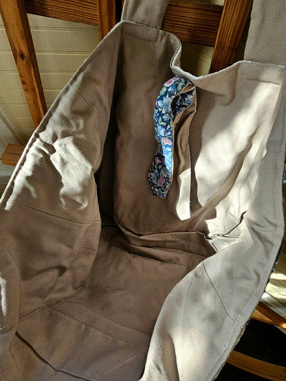 Handmade quilt bag, blue pink white patchwork floral large oversized carryall tote fully lined cream canvas inside pocket tie closure grandmillennial