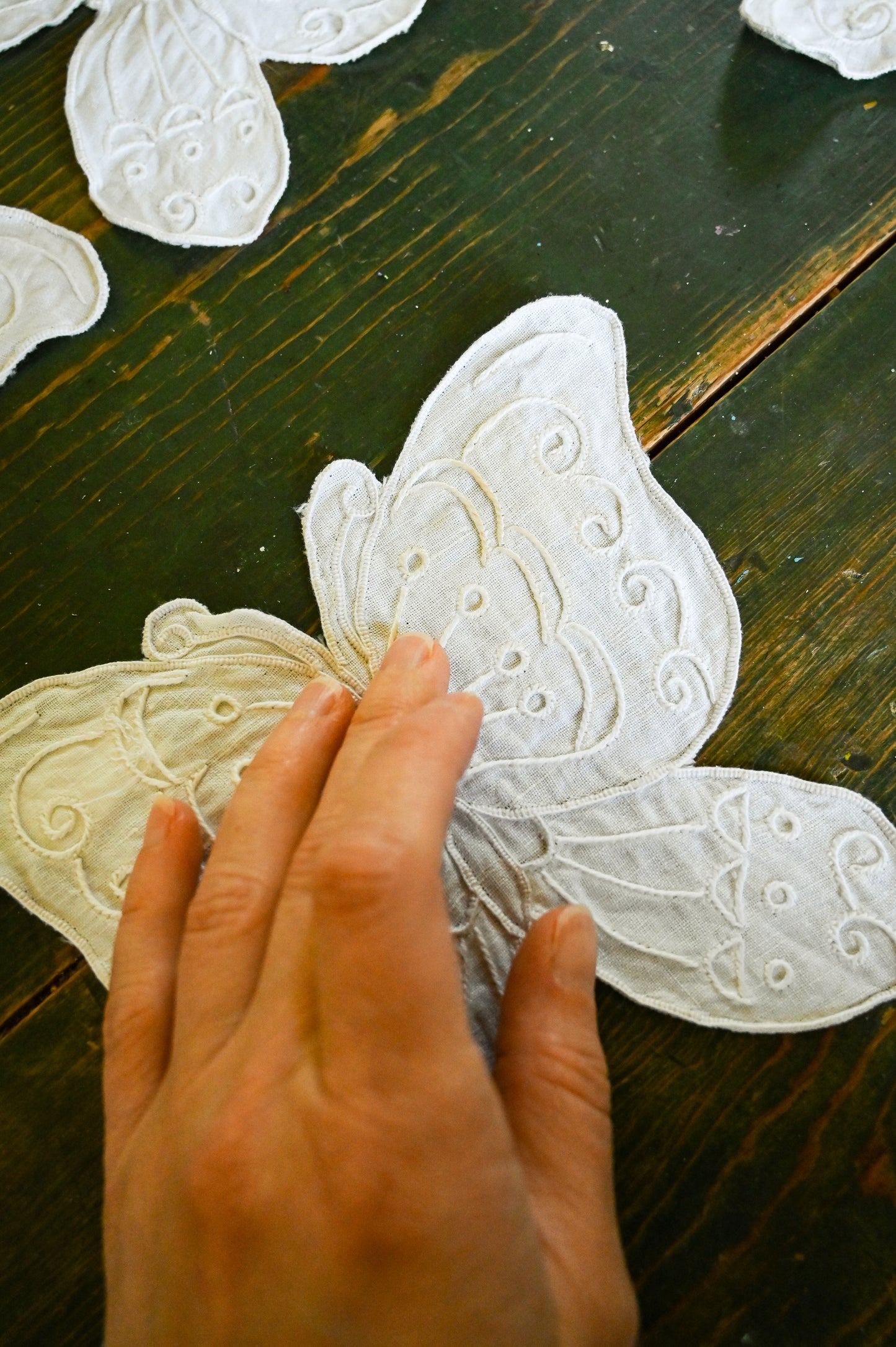 Vintage butterfly appliques, coasters cocktail napkins Lillian Vernon set of 12 white embroidered whimsical romantic country