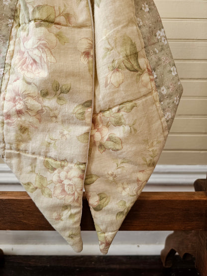 Handmade bow, green floral paisley vintage quilt fabric door decor large wreath upcycled farmhouse shabby granny chic Easter springtime summer