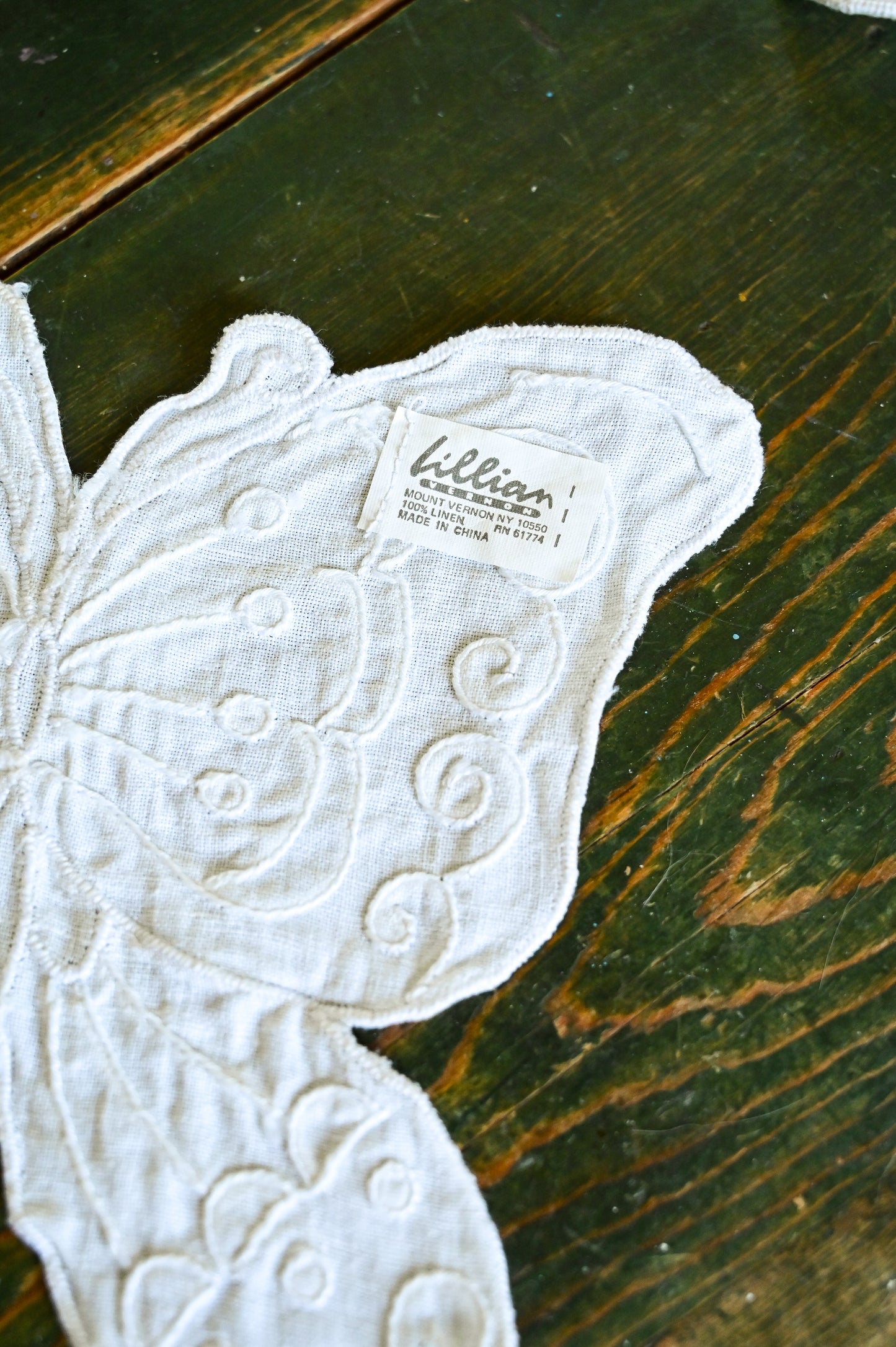 Vintage butterfly appliques, coasters cocktail napkins Lillian Vernon set of 12 white embroidered whimsical romantic country