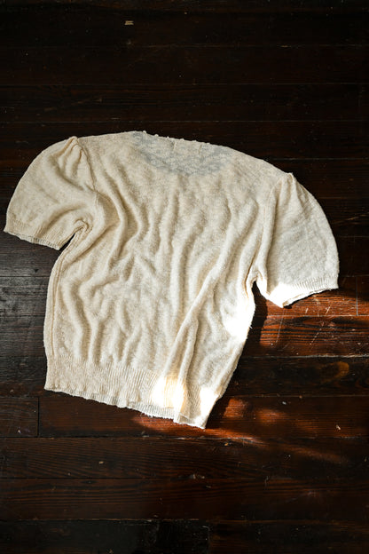 Vintage sweater top, Allison Smith medium acrylic knit cream button up short sleeves floral rosettes romantic granny chic