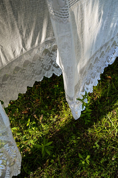 Vintage curtains, lace white floral rose set of 4 panels valance swag tiered scallop edge romantic