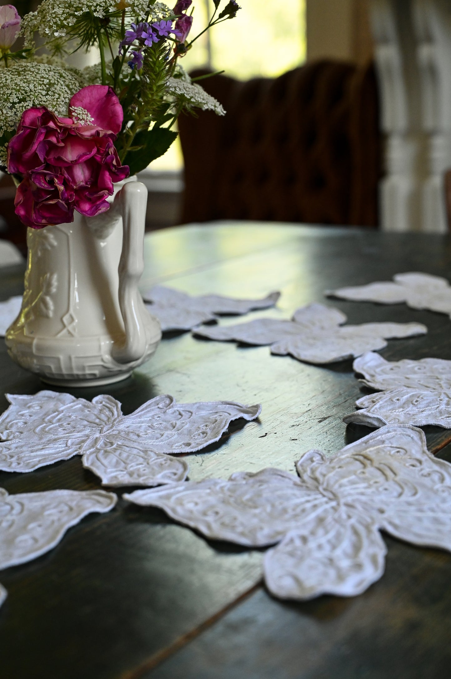 Vintage butterfly appliques, coasters cocktail napkins Lillian Vernon set of 12 white embroidered whimsical romantic country