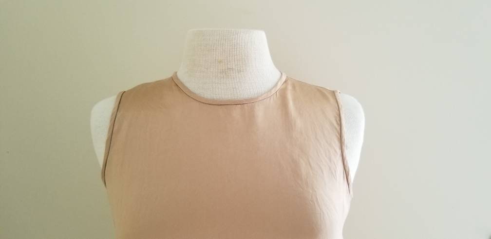 Vintage top, sleeveless tan silk size 6 beautiful soft cottagecore romantic