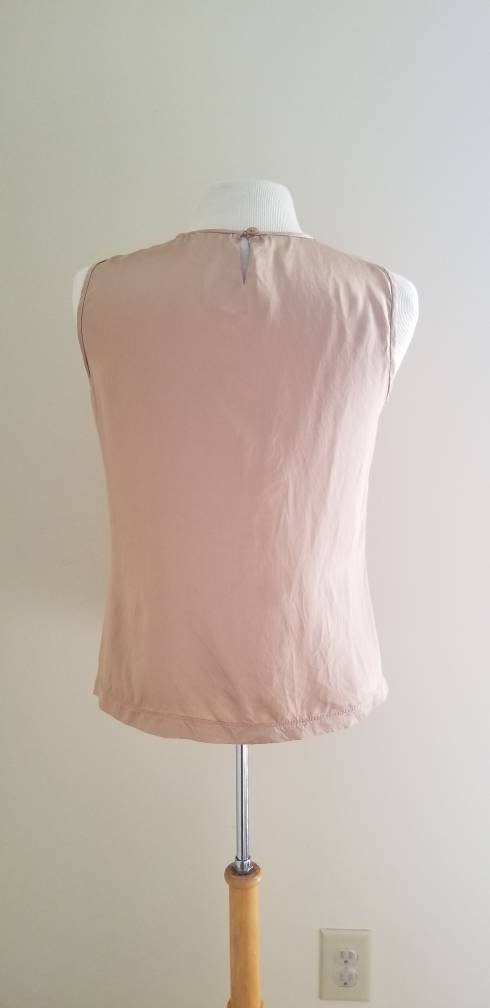 Vintage top, sleeveless tan silk size 6 beautiful soft cottagecore romantic