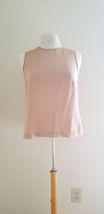 Vintage top, sleeveless tan silk size 6 beautiful soft cottagecore romantic