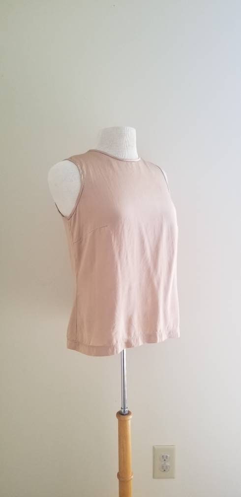 Vintage top, sleeveless tan silk size 6 beautiful soft cottagecore romantic