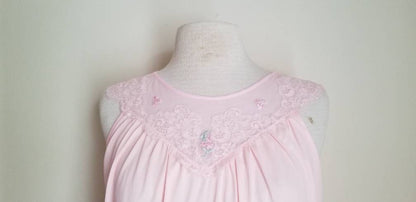 Vintage nightgown, Aristocraft by Superior pink sleeveless medium embroidered floral cottagecore nylon granny