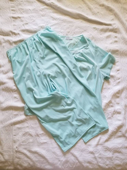 Vintage Teal Vassarette Pajama Pants Set XXXL