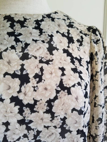 SALE Vintage Black and Cream Floral Dress / Amy Deb / 14