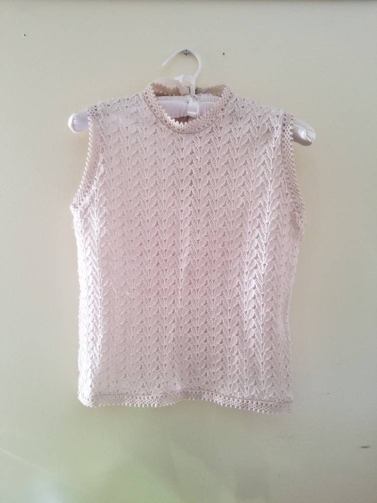 SALE Vintage Cream Knit Top / Women's Knit Sweater / Sleeveless Knit Top / Alentex Top / Women's Medium Shirt / Knit Top Shirt