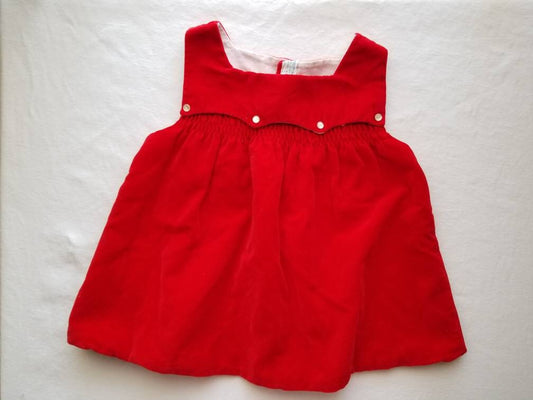 SALE Vintage Red Velvet Infant Dress / Cherub Dress / 18 mo / Vintage Cotton Dress / Valentine's Dress / Christmas Dress / Smocked Pinafore Dress