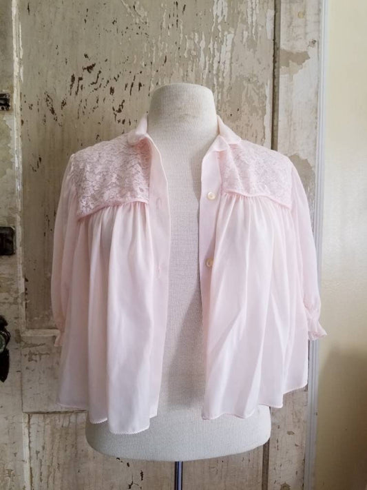 Vintage Pink Bed Jacket / Sans Souci Pajamas / Pink Lingerie / Size Small / Vintage Pajamas