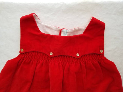 SALE Vintage Red Velvet Infant Dress / Cherub Dress / 18 mo / Vintage Cotton Dress / Valentine's Dress / Christmas Dress / Smocked Pinafore Dress