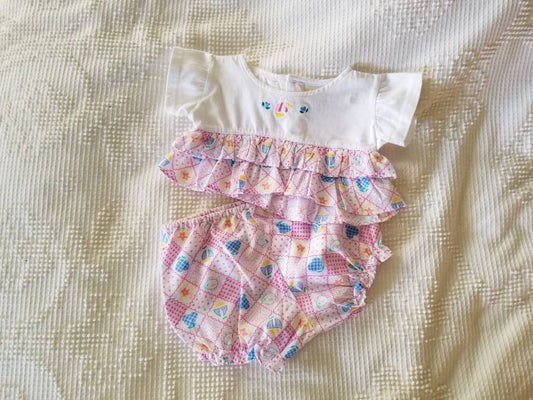 SALE Vintage Infant Summer Set / 6-9 months / Swing Crop Top / Bloomer Set / Ruffle Top / Cotton Set / Short Sleeves / Ocean / Beach / Sailboat