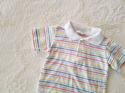 SALE Vintage Infant Stripe Shirt / Royal Heir / 18 months / Collared / Short Sleeves / Red / Yellow / Blue / White / Cotton Knit / Unisex Tee