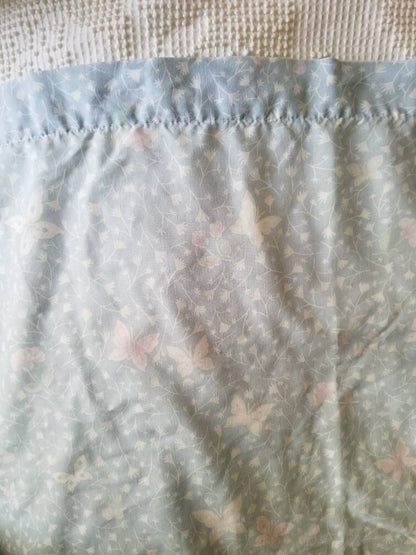 SALE Vintage Full Butterfly Sheet / Bibb Co. / Double / Flat / Floral / Pink / Pale Blue / Shabby Chic / Granny Chic / Cottage / Faded / Worn