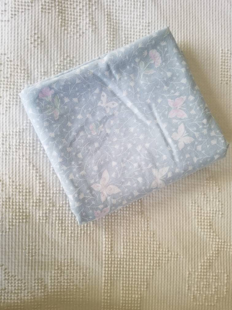 SALE Vintage Full Butterfly Sheet / Bibb Co. / Double / Flat / Floral / Pink / Pale Blue / Shabby Chic / Granny Chic / Cottage / Faded / Worn