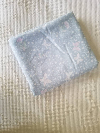 SALE Vintage Full Butterfly Sheet / Bibb Co. / Double / Flat / Floral / Pink / Pale Blue / Shabby Chic / Granny Chic / Cottage / Faded / Worn