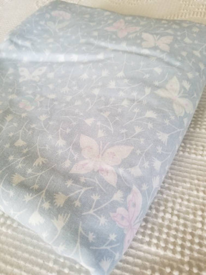 SALE Vintage Full Butterfly Sheet / Bibb Co. / Double / Flat / Floral / Pink / Pale Blue / Shabby Chic / Granny Chic / Cottage / Faded / Worn