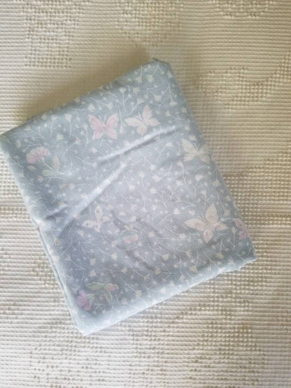 SALE Vintage Full Butterfly Sheet / Bibb Co. / Double / Flat / Floral / Pink / Pale Blue / Shabby Chic / Granny Chic / Cottage / Faded / Worn