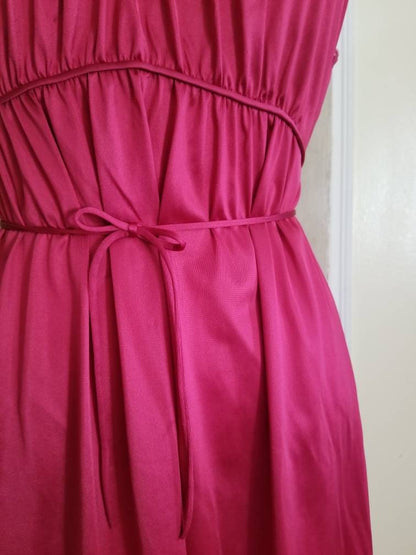 Vintage Nylon Nightgown / Vanity Fair / Medium / Magenta / Cranberry / Lace / Grecian / Wrap Ties / Short / Knee Length / Sexy / Scoop Neck