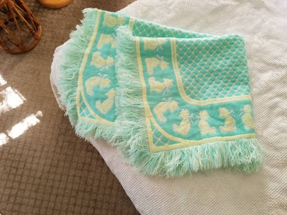 SALE Vintage Bear Blanket / Little Set / Acylic / Woven / Baby Blanket / Throw / Crib Bedding / Newborn Gift / Gender Neutral / Nursery / Green