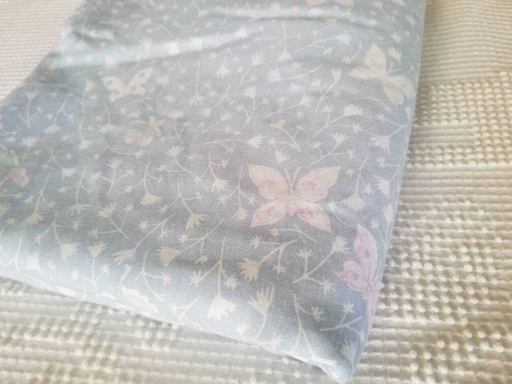 SALE Vintage Full Butterfly Sheet / Bibb Co. / Double / Flat / Floral / Pink / Pale Blue / Shabby Chic / Granny Chic / Cottage / Faded / Worn