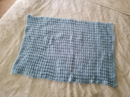 SALE Vintage blanket, baby handmade knit crochet blue newborn boy crib bedding baby shower gift gender reveal 35 x 25