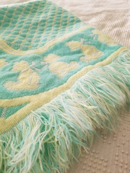 SALE Vintage Bear Blanket / Little Set / Acylic / Woven / Baby Blanket / Throw / Crib Bedding / Newborn Gift / Gender Neutral / Nursery / Green