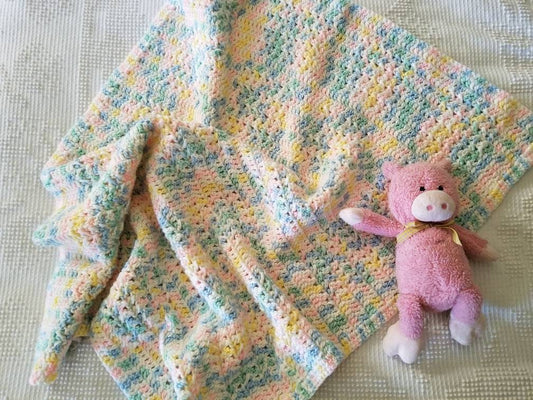 SALE Vintage crochet blanket, handmade, rainbow, pastel colors, baby blanket, gender neutral, crib bedding, nursery decor, boy, girl, throw