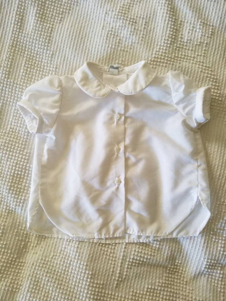 SALE Vintage white shirt, toddler girl, infant, peter pan collar, button front, short sleeves, Magic Years, puff sleeves, 12-18 mo, basic, blouse