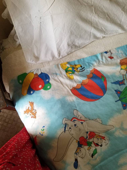 SALE Vintage sheets set, double, flat sheet, pillowcase, Disney, Mickey, Minnie, Goofy, Pluto, Dumbo, Chip, Dale, Donald, cartoons, balloon, kite