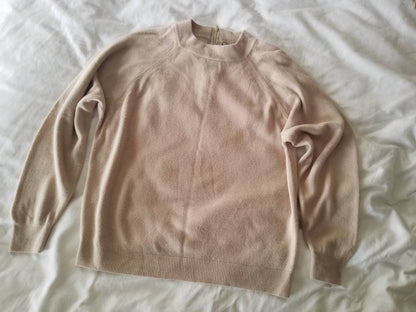 SALE Vintage sweater, Hampshire Studio, medium, 38, long sleeves, tan, beige, brown, soft, turtleneck, acrylic, zipper, lightweight, neutral, 90s