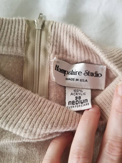 SALE Vintage sweater, Hampshire Studio, medium, 38, long sleeves, tan, beige, brown, soft, turtleneck, acrylic, zipper, lightweight, neutral, 90s